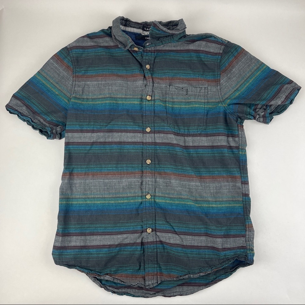 Carbon Button Down Shirt Boys Medium Classic Fit Blue Gray Striped